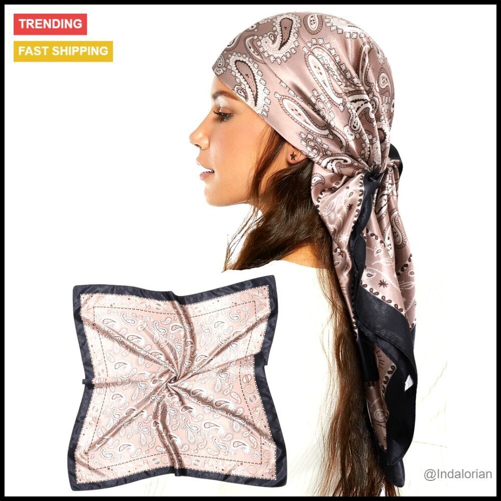 Large Satin Head Scarf Elegant Silk-Like Hair Bandana Versatile Boho Wrap